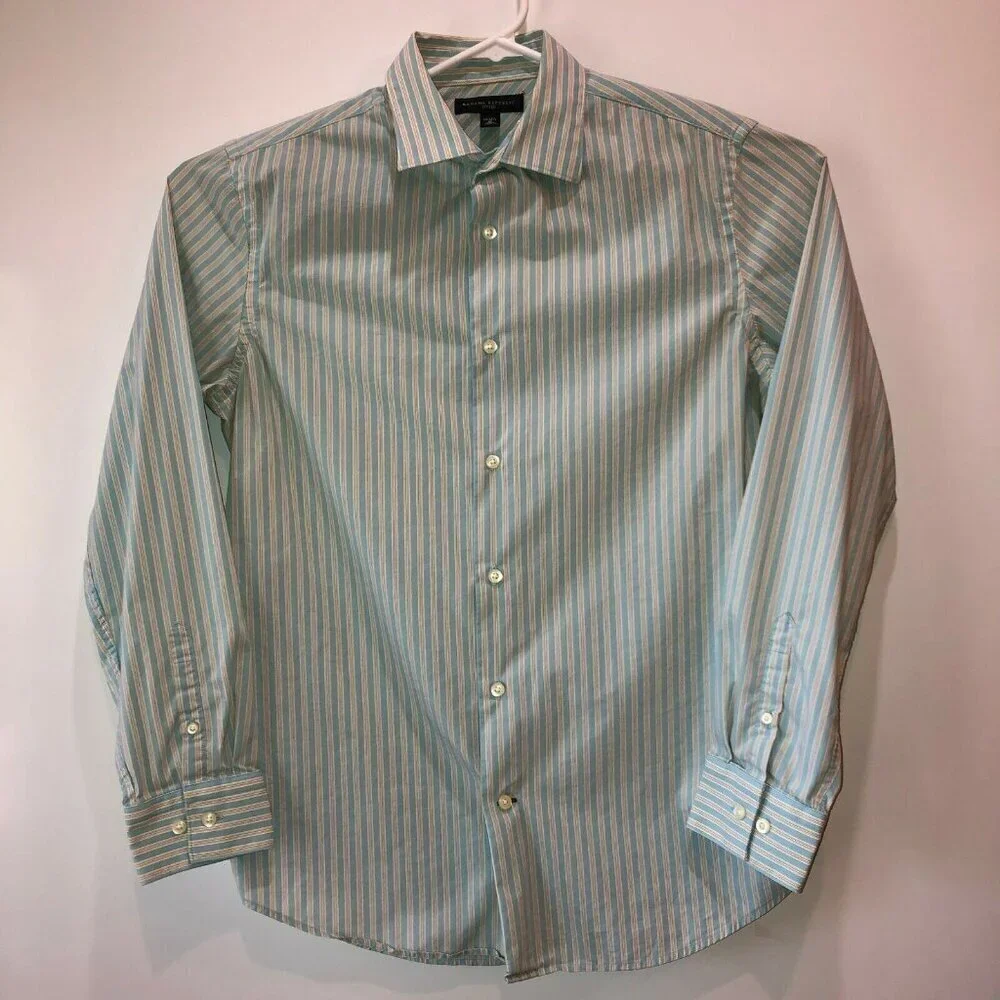 Banana Republic Mens 15-15.5 Medium Fitted Stripe Long Sleeve Button Up Shirt